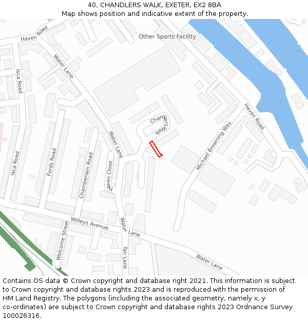 40, CHANDLERS WALK, EXETER, EX2 8BA: Location map and indicative extent of plot