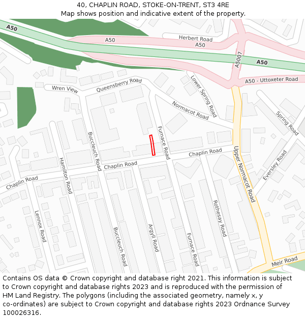 40, CHAPLIN ROAD, STOKE-ON-TRENT, ST3 4RE: Location map and indicative extent of plot