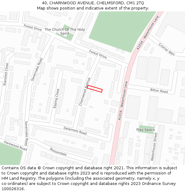 40, CHARNWOOD AVENUE, CHELMSFORD, CM1 2TQ: Location map and indicative extent of plot