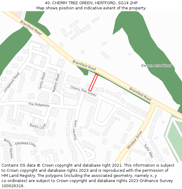 40, CHERRY TREE GREEN, HERTFORD, SG14 2HP: Location map and indicative extent of plot