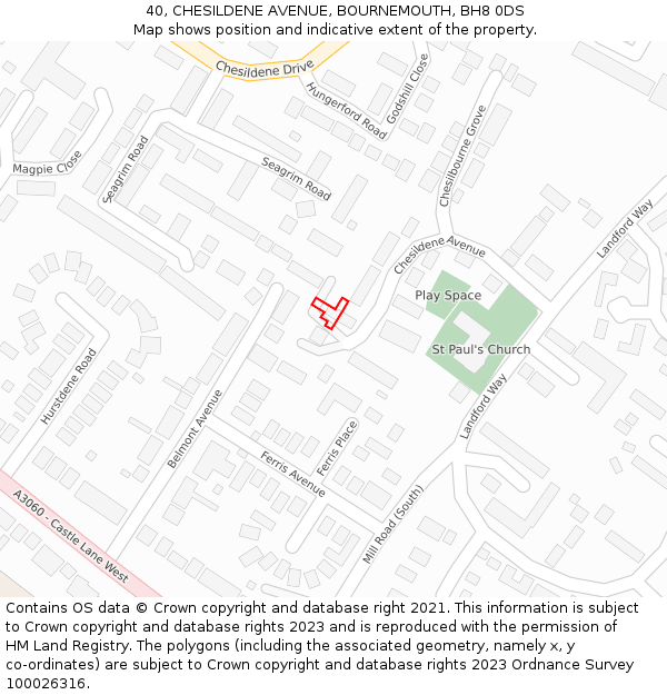 40, CHESILDENE AVENUE, BOURNEMOUTH, BH8 0DS: Location map and indicative extent of plot