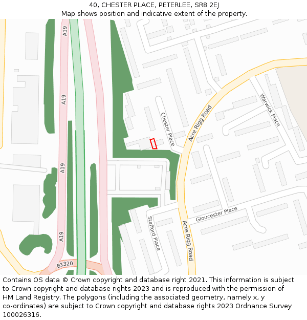 40, CHESTER PLACE, PETERLEE, SR8 2EJ: Location map and indicative extent of plot