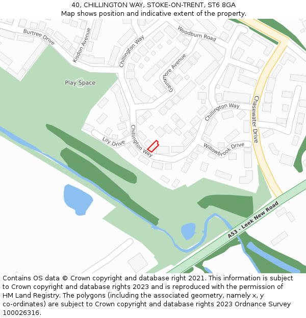 40, CHILLINGTON WAY, STOKE-ON-TRENT, ST6 8GA: Location map and indicative extent of plot