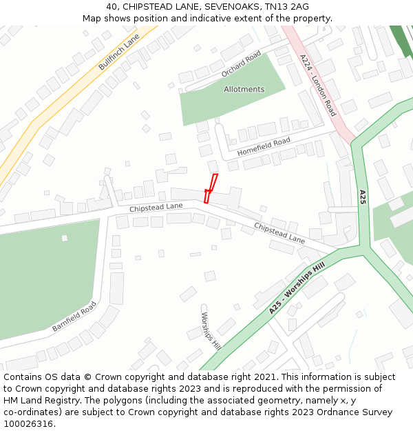 40, CHIPSTEAD LANE, SEVENOAKS, TN13 2AG: Location map and indicative extent of plot