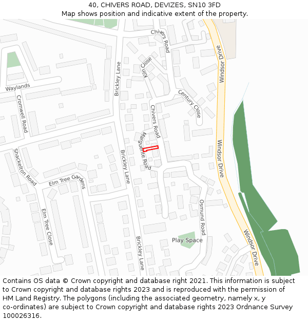 40, CHIVERS ROAD, DEVIZES, SN10 3FD: Location map and indicative extent of plot
