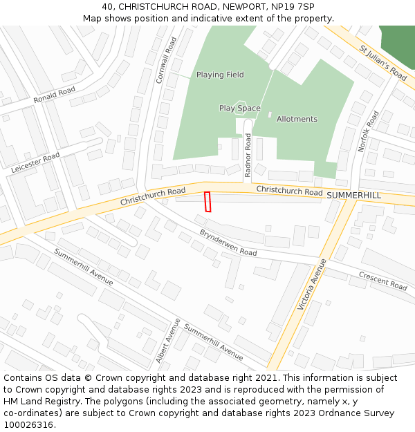 40, CHRISTCHURCH ROAD, NEWPORT, NP19 7SP: Location map and indicative extent of plot