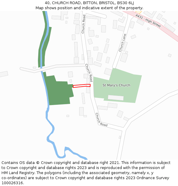 40, CHURCH ROAD, BITTON, BRISTOL, BS30 6LJ: Location map and indicative extent of plot