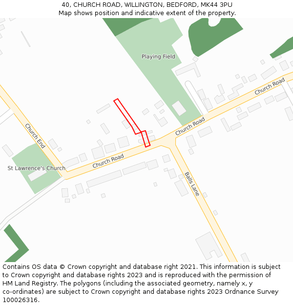 40, CHURCH ROAD, WILLINGTON, BEDFORD, MK44 3PU: Location map and indicative extent of plot