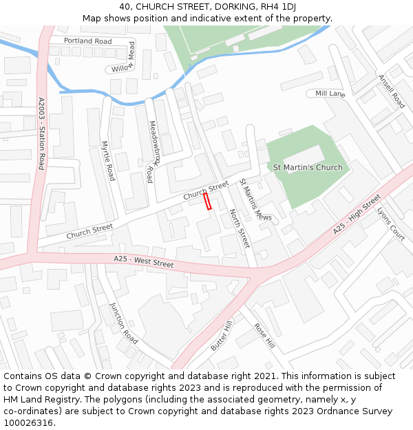 40, CHURCH STREET, DORKING, RH4 1DJ: Location map and indicative extent of plot