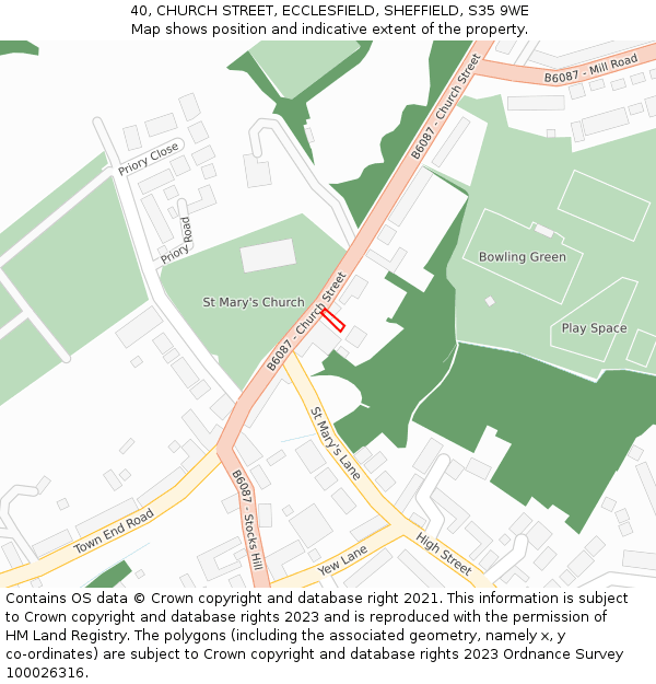 40, CHURCH STREET, ECCLESFIELD, SHEFFIELD, S35 9WE: Location map and indicative extent of plot