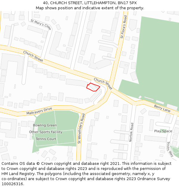 40, CHURCH STREET, LITTLEHAMPTON, BN17 5PX: Location map and indicative extent of plot