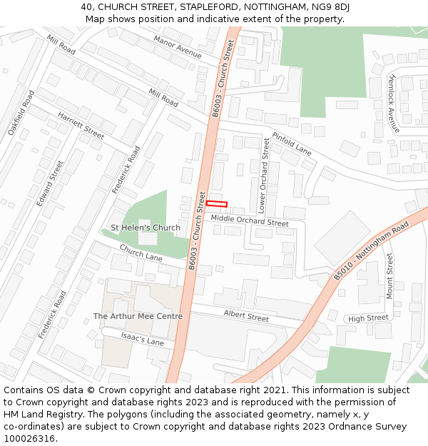 40, CHURCH STREET, STAPLEFORD, NOTTINGHAM, NG9 8DJ: Location map and indicative extent of plot
