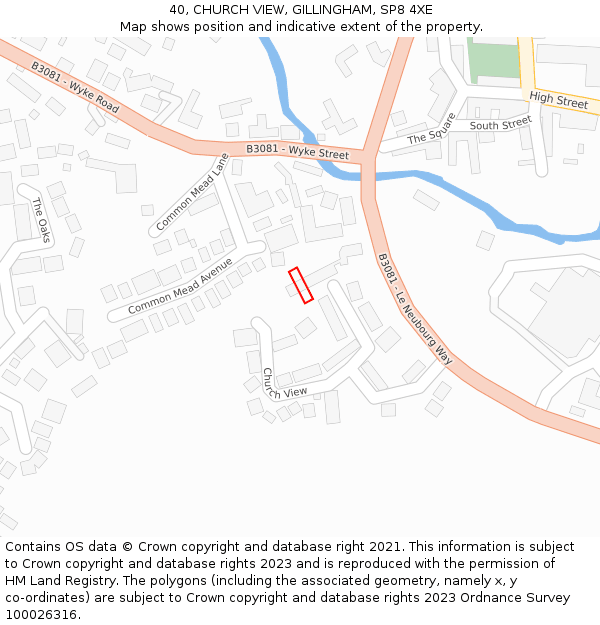 40, CHURCH VIEW, GILLINGHAM, SP8 4XE: Location map and indicative extent of plot