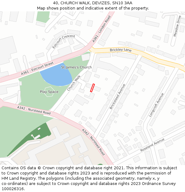 40, CHURCH WALK, DEVIZES, SN10 3AA: Location map and indicative extent of plot