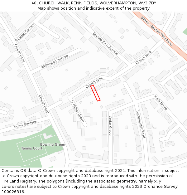 40, CHURCH WALK, PENN FIELDS, WOLVERHAMPTON, WV3 7BY: Location map and indicative extent of plot