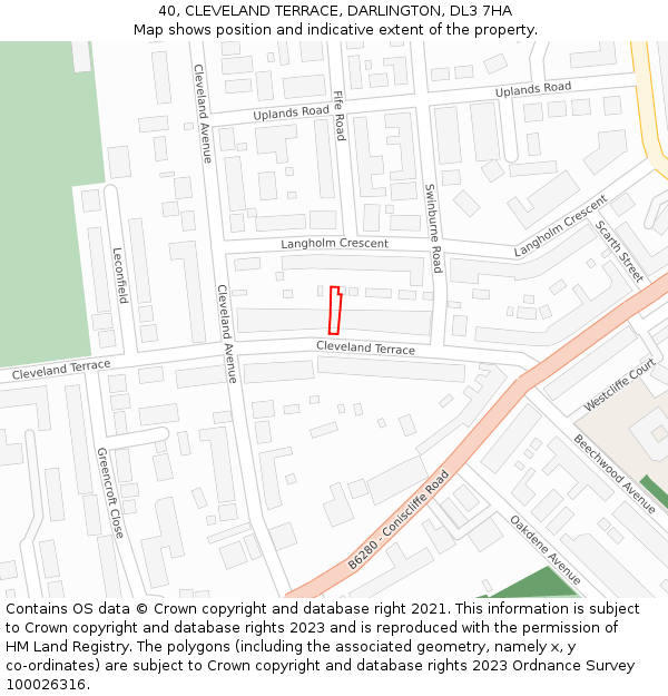 40, CLEVELAND TERRACE, DARLINGTON, DL3 7HA: Location map and indicative extent of plot