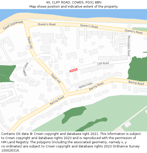 40, CLIFF ROAD, COWES, PO31 8BN: Location map and indicative extent of plot
