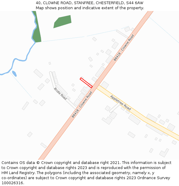 40, CLOWNE ROAD, STANFREE, CHESTERFIELD, S44 6AW: Location map and indicative extent of plot