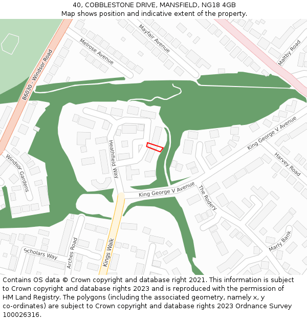 40, COBBLESTONE DRIVE, MANSFIELD, NG18 4GB: Location map and indicative extent of plot