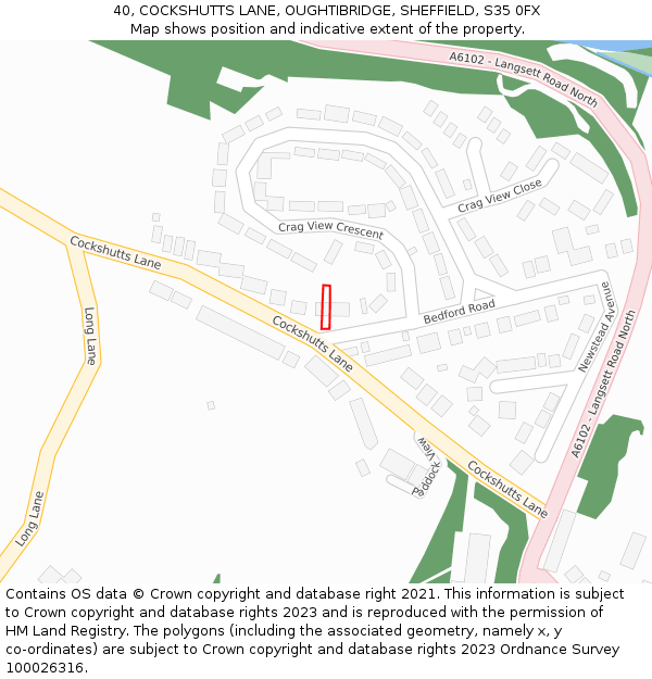 40, COCKSHUTTS LANE, OUGHTIBRIDGE, SHEFFIELD, S35 0FX: Location map and indicative extent of plot