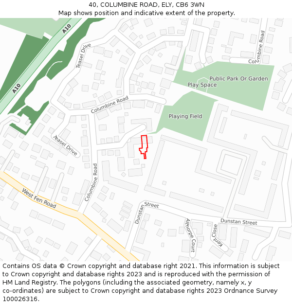 40, COLUMBINE ROAD, ELY, CB6 3WN: Location map and indicative extent of plot