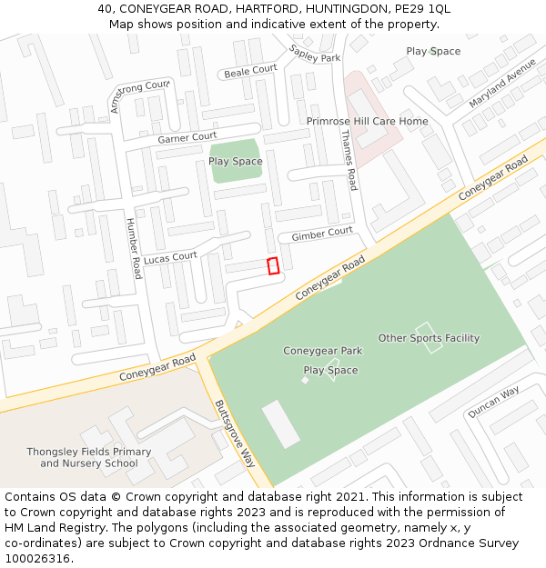 40, CONEYGEAR ROAD, HARTFORD, HUNTINGDON, PE29 1QL: Location map and indicative extent of plot