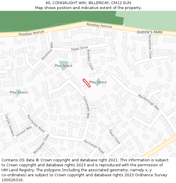 40, CONNAUGHT WAY, BILLERICAY, CM12 0UN: Location map and indicative extent of plot