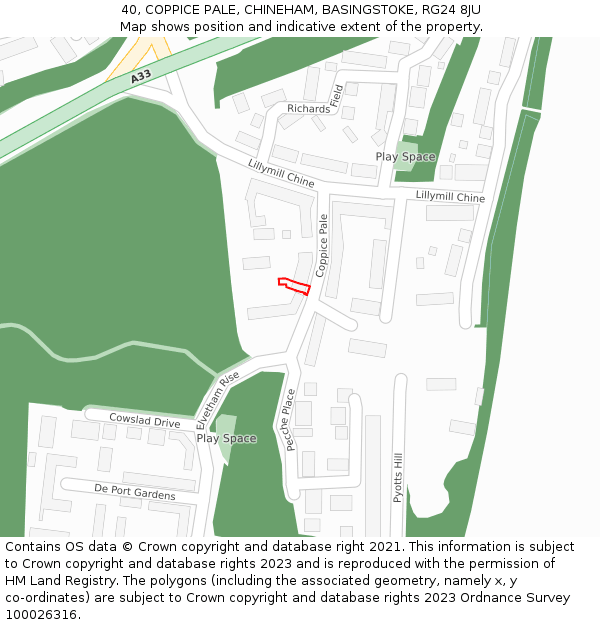 40, COPPICE PALE, CHINEHAM, BASINGSTOKE, RG24 8JU: Location map and indicative extent of plot