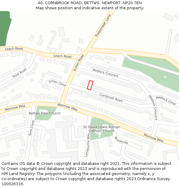 40, CORNBROOK ROAD, BETTWS, NEWPORT, NP20 7EN: Location map and indicative extent of plot