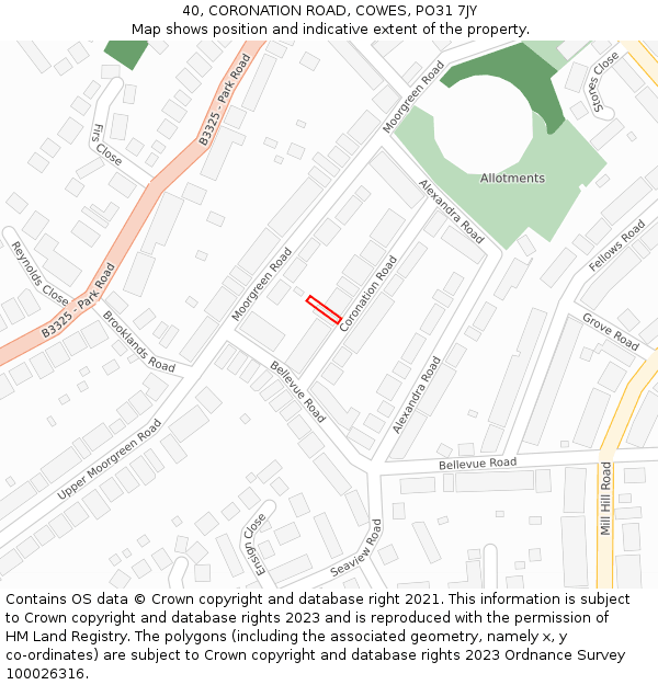 40, CORONATION ROAD, COWES, PO31 7JY: Location map and indicative extent of plot