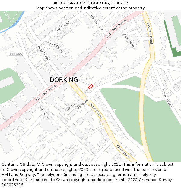 40, COTMANDENE, DORKING, RH4 2BP: Location map and indicative extent of plot