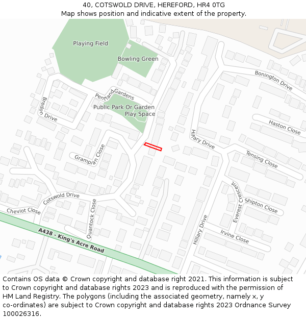 40, COTSWOLD DRIVE, HEREFORD, HR4 0TG: Location map and indicative extent of plot