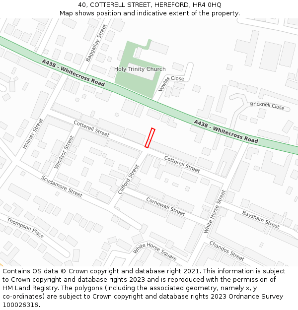 40, COTTERELL STREET, HEREFORD, HR4 0HQ: Location map and indicative extent of plot