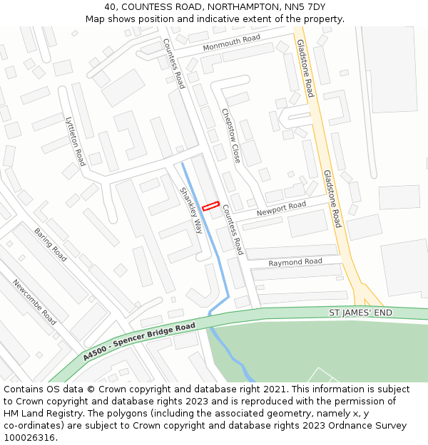 40, COUNTESS ROAD, NORTHAMPTON, NN5 7DY: Location map and indicative extent of plot