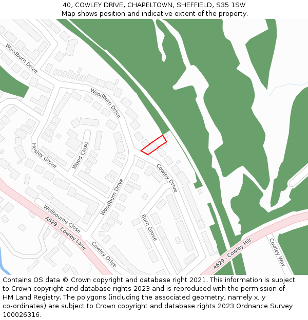 40, COWLEY DRIVE, CHAPELTOWN, SHEFFIELD, S35 1SW: Location map and indicative extent of plot
