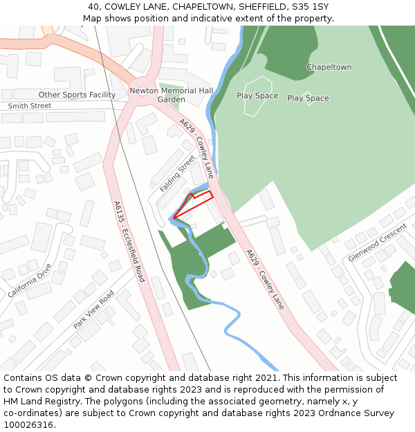 40, COWLEY LANE, CHAPELTOWN, SHEFFIELD, S35 1SY: Location map and indicative extent of plot