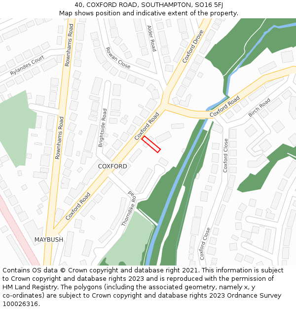 40, COXFORD ROAD, SOUTHAMPTON, SO16 5FJ: Location map and indicative extent of plot