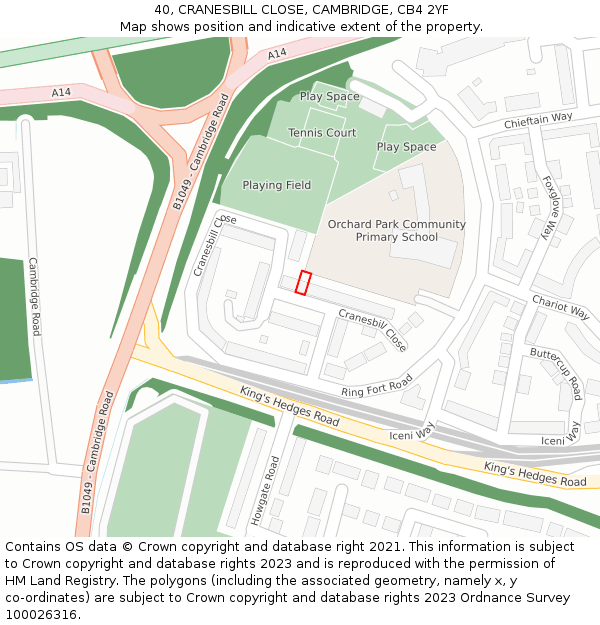 40, CRANESBILL CLOSE, CAMBRIDGE, CB4 2YF: Location map and indicative extent of plot
