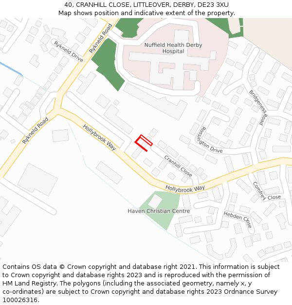 40, CRANHILL CLOSE, LITTLEOVER, DERBY, DE23 3XU: Location map and indicative extent of plot