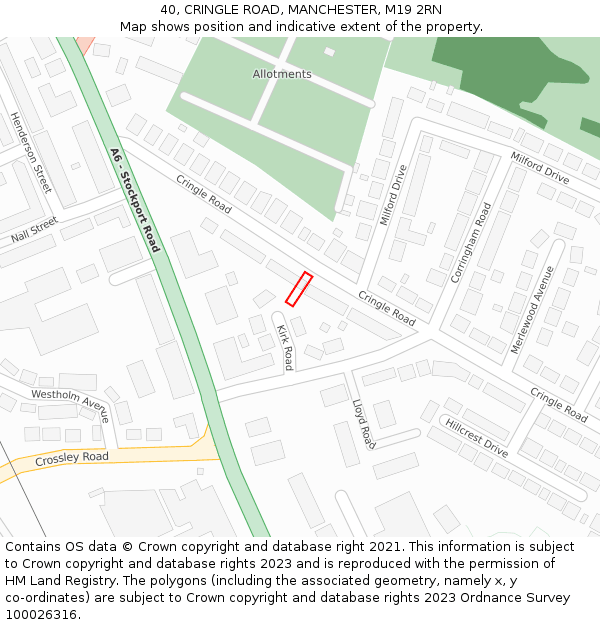 40, CRINGLE ROAD, MANCHESTER, M19 2RN: Location map and indicative extent of plot