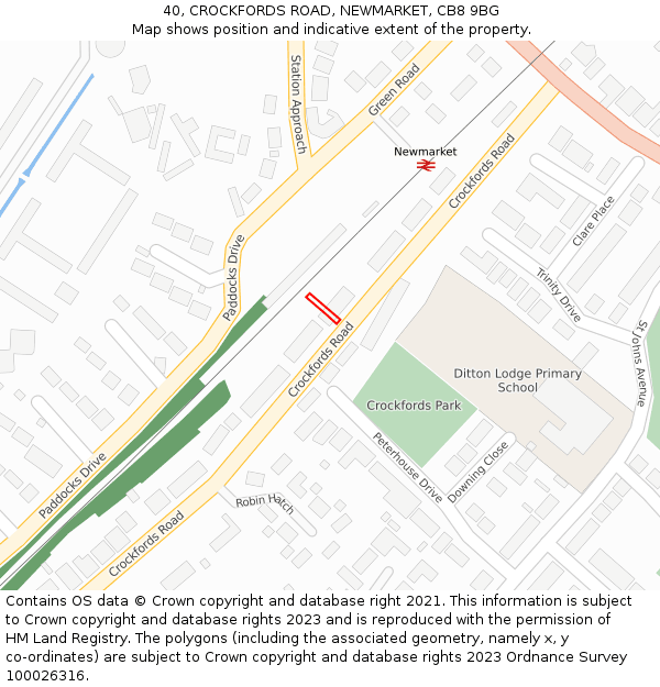 40, CROCKFORDS ROAD, NEWMARKET, CB8 9BG: Location map and indicative extent of plot