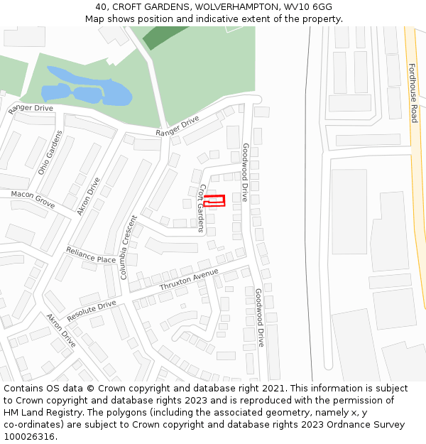 40, CROFT GARDENS, WOLVERHAMPTON, WV10 6GG: Location map and indicative extent of plot