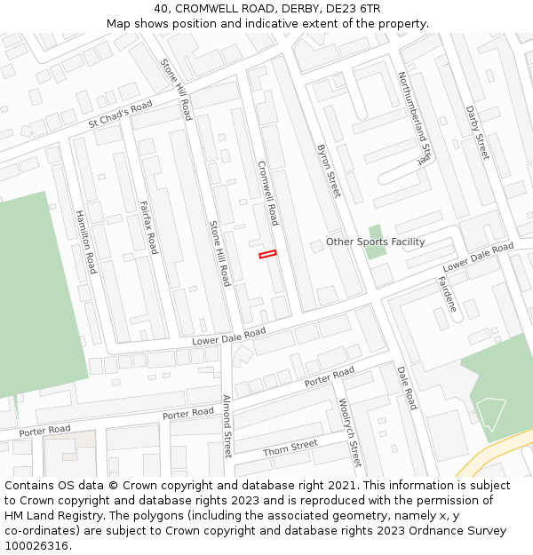 40, CROMWELL ROAD, DERBY, DE23 6TR: Location map and indicative extent of plot