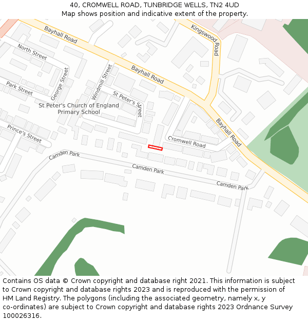 40, CROMWELL ROAD, TUNBRIDGE WELLS, TN2 4UD: Location map and indicative extent of plot