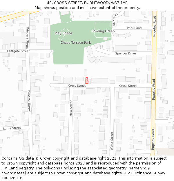 40, CROSS STREET, BURNTWOOD, WS7 1AP: Location map and indicative extent of plot