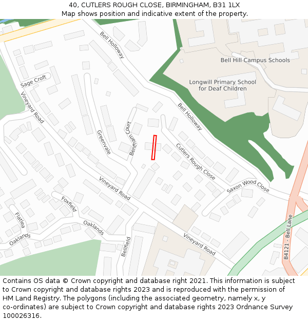40, CUTLERS ROUGH CLOSE, BIRMINGHAM, B31 1LX: Location map and indicative extent of plot