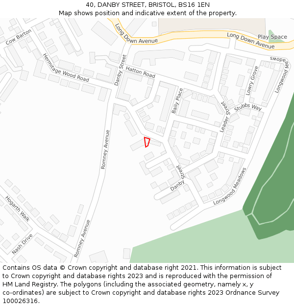 40, DANBY STREET, BRISTOL, BS16 1EN: Location map and indicative extent of plot