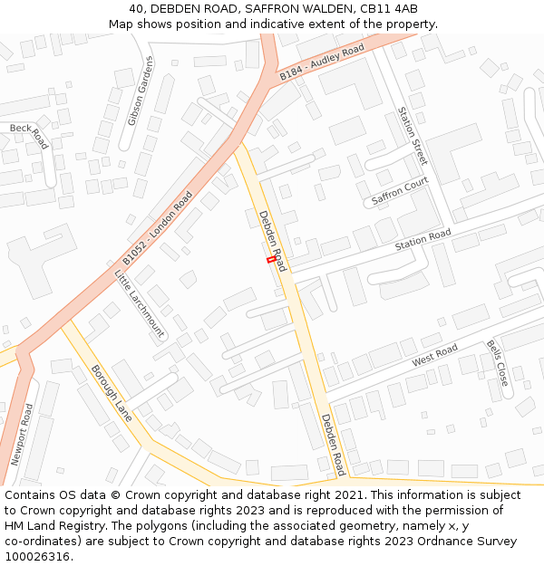 40, DEBDEN ROAD, SAFFRON WALDEN, CB11 4AB: Location map and indicative extent of plot