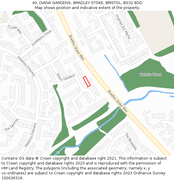 40, DIANA GARDENS, BRADLEY STOKE, BRISTOL, BS32 8DD: Location map and indicative extent of plot