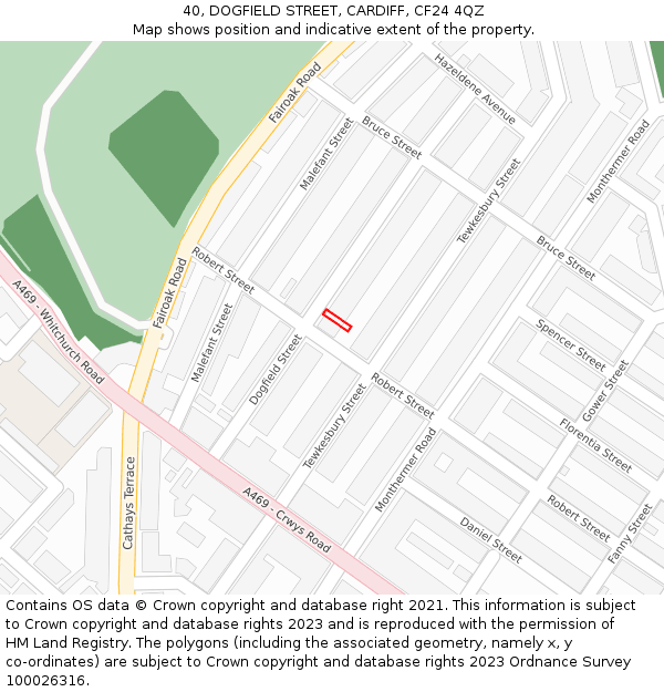 40, DOGFIELD STREET, CARDIFF, CF24 4QZ: Location map and indicative extent of plot